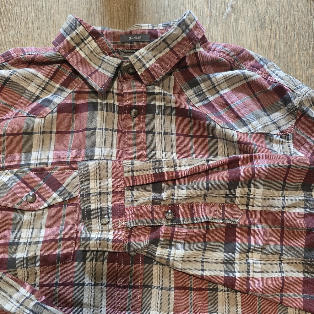 Eddie Bauer Favorite Classic Fit Flannel Plaid Pattern Pearl Snap Western sz XLT